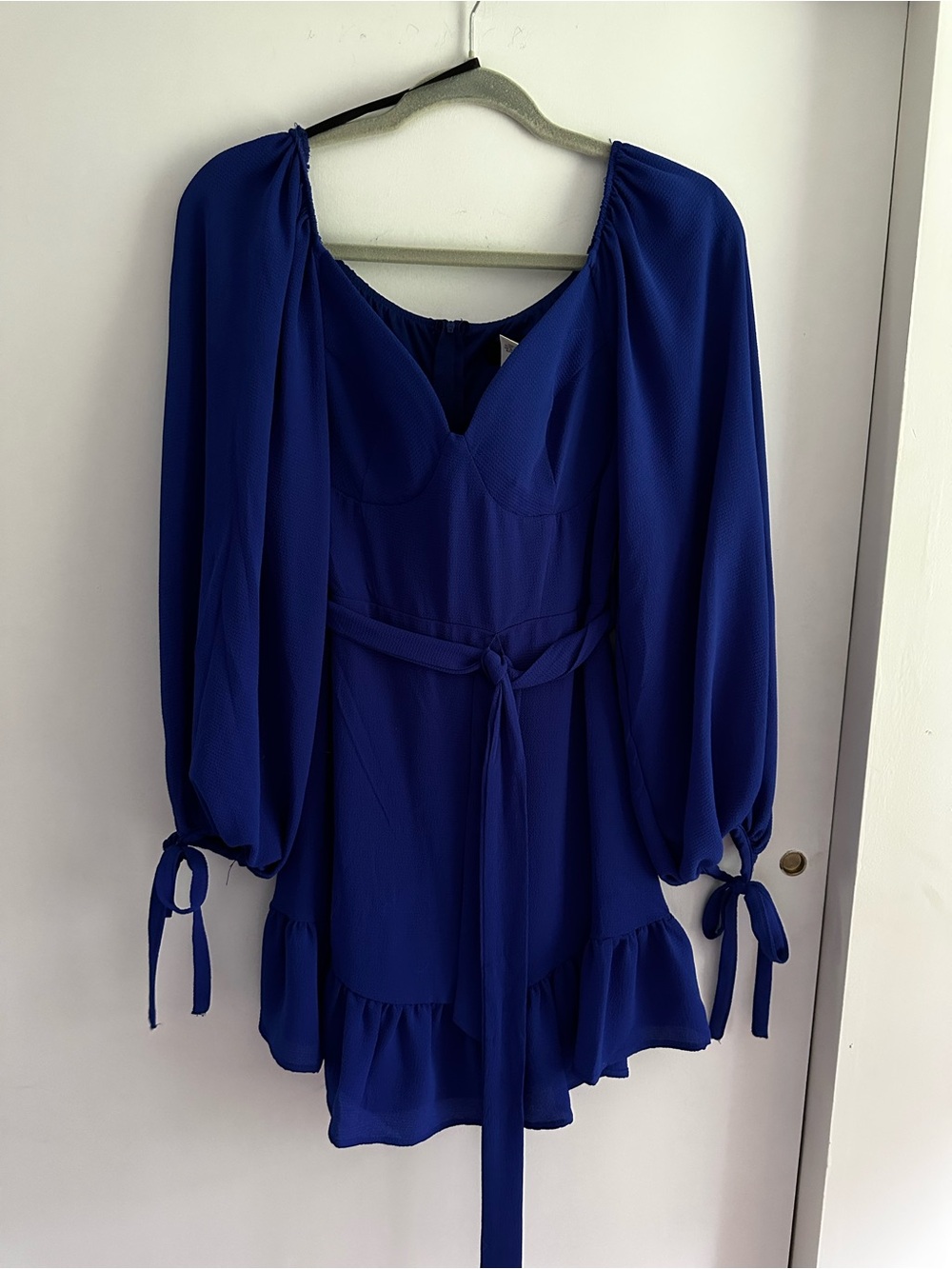 B Darlin Royal Blue Long-Sleeve Tie-Waist Mini Dress